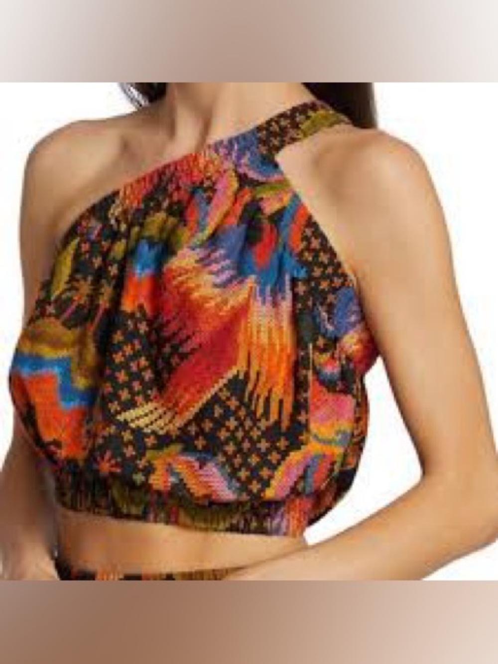 Farm Rio Macaw Island One‎ Shoulder Crop Top Tropical Linen Blend Size S